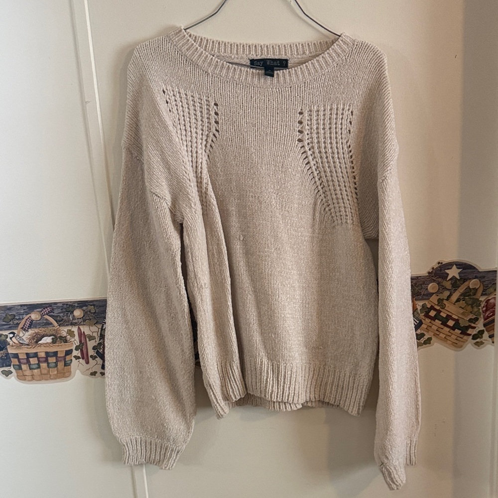 Say What? Beige Crew Neck Sweater